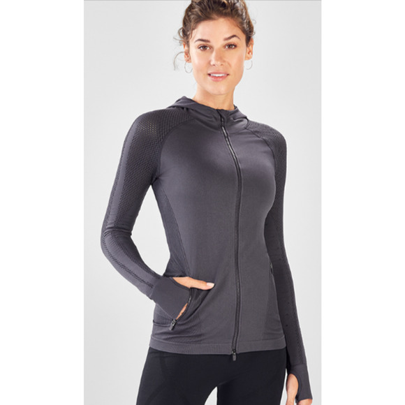 Fabletics Kiley Seamless Hooded Jacket Gray Size XS 00-2 - Picture 1 of 7